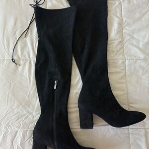 JustFab Black Suede Over-the-Knee Block Heel Boots